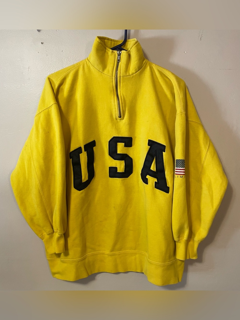 Vintage 90s Limited Sport USA Quarter Zip Yellow Fleece Sweatshirt - Small